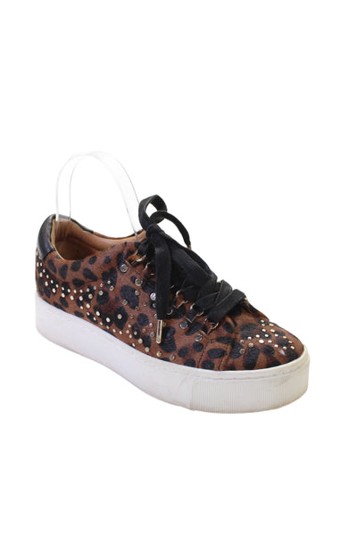 Joie Womens Lace Up Leopard Print Pony Hair Studded Sneakers Brown Size 38.5