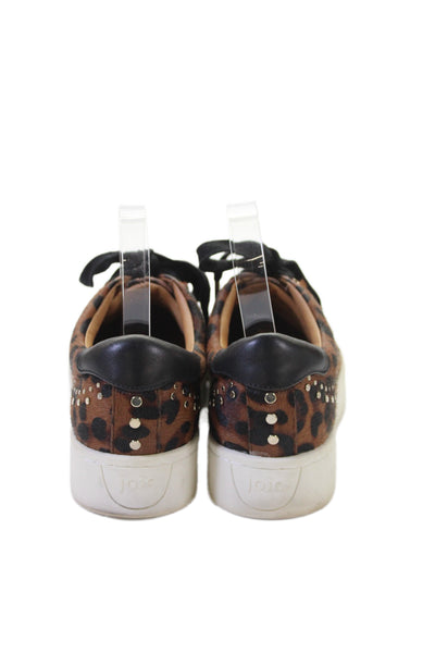 Joie Womens Lace Up Leopard Print Pony Hair Studded Sneakers Brown Size 38.5