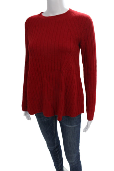 Theory Women Red Striped Wool Cashmere Crew Neck Pullover Long Sleeve Size XS
