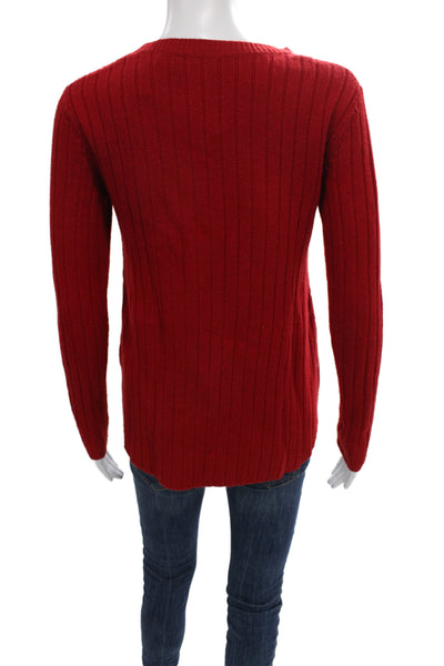 Theory Women Red Striped Wool Cashmere Crew Neck Pullover Long Sleeve Size XS