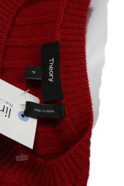 Theory Women Red Striped Wool Cashmere Crew Neck Pullover Long Sleeve Size XS