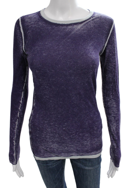 Kokun Women Basic Purple Long Sleeve T-Shirt Crew Neck Solid Size S