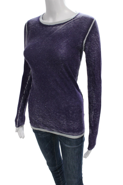 Kokun Women Basic Purple Long Sleeve T-Shirt Crew Neck Solid Size S