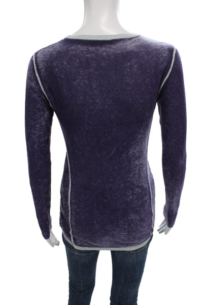 Kokun Women Basic Purple Long Sleeve T-Shirt Crew Neck Solid Size S
