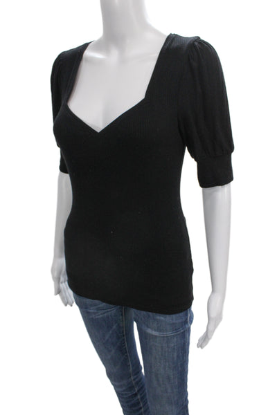 Paige Womens Black V-Neck 3/4 Sleeve Top Rayon Spandex Size XS