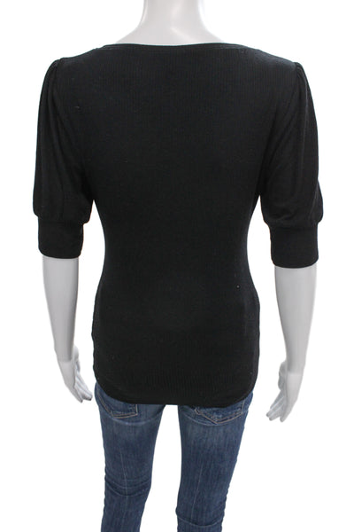 Paige Womens Black V-Neck 3/4 Sleeve Top Rayon Spandex Size XS
