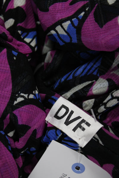 DVF Women Black V-Neck Geometric Floral Long Sleeve Button-Up Size S