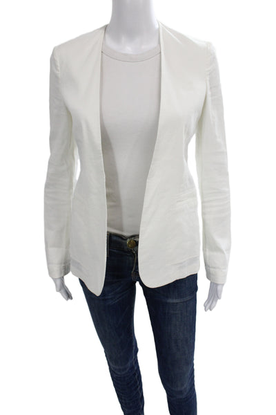 Theory Womens Classic White Linen Blend Blazer Long Sleeve Size 0