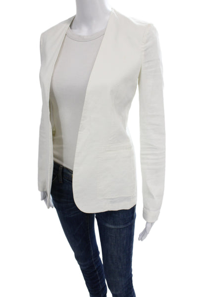 Theory Womens Classic White Linen Blend Blazer Long Sleeve Size 0