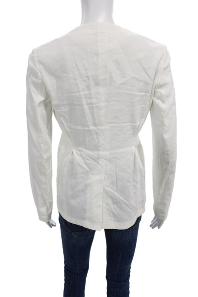 Theory Womens Classic White Linen Blend Blazer Long Sleeve Size 0