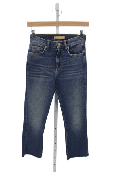 7 For All Mankind Women Cropped Ankle Jeans Dark Blue Mid Rise Size 25