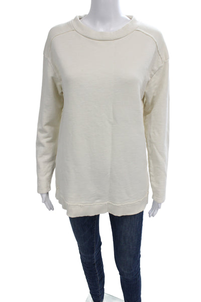 Pilcro Anthropologie Womens Beige Cotton Pullover Sweatshirt Long-Sleeve Size S