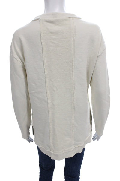Pilcro Anthropologie Womens Beige Cotton Pullover Sweatshirt Long-Sleeve Size S