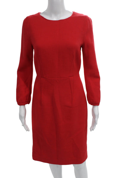 J Crew Collection Womens Sheath Dress Red Wool Long Sleeve Knee Zip Size 2 Tall