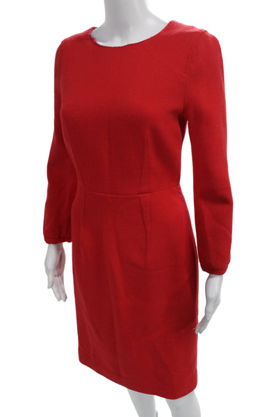 J Crew Collection Womens Sheath Dress Red Wool Long Sleeve Knee Zip Size 2 Tall
