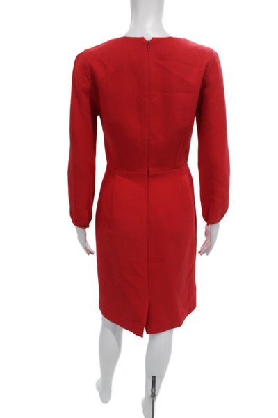 J Crew Collection Womens Sheath Dress Red Wool Long Sleeve Knee Zip Size 2 Tall