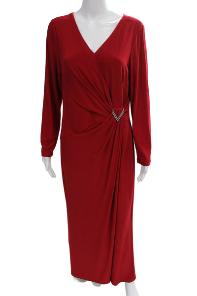 Lauren Ralph Lauren Womens Maxi Wrap Dress Red V Neck Long Sleeve Size 14