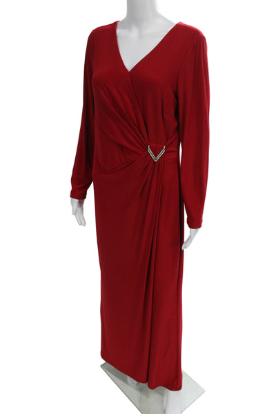 Lauren Ralph Lauren Womens Maxi Wrap Dress Red V Neck Long Sleeve Size 14