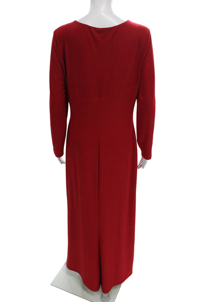 Lauren Ralph Lauren Womens Maxi Wrap Dress Red V Neck Long Sleeve Size 14