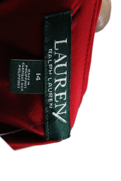 Lauren Ralph Lauren Womens Maxi Wrap Dress Red V Neck Long Sleeve Size 14