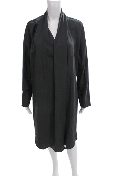 Piazza Sempione Women Shift Dress Black Long Sleeve Virgin Wool Size 48