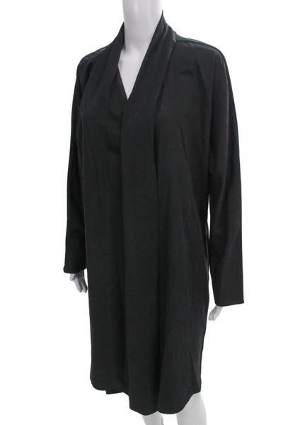Piazza Sempione Women Shift Dress Black Long Sleeve Virgin Wool Size 48