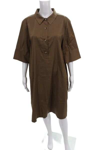 Lafayette 148 New York Womens Shirt Dress Brown Button Midi Army Size 2XL