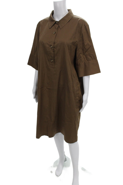 Lafayette 148 New York Womens Shirt Dress Brown Button Midi Army Size 2XL