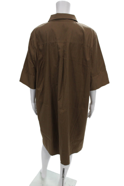 Lafayette 148 New York Womens Shirt Dress Brown Button Midi Army Size 2XL