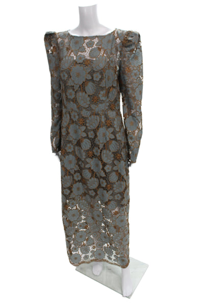 Elliatt Womens Sheath Maxi Floral Brown Long Sleeve Round Neck Dress Size XL