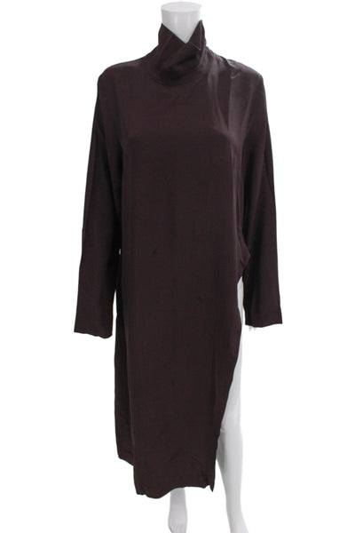 Bouguessa Women Kaftan Maxi Dress Brown High Neck Long Sleeve Zip Size L