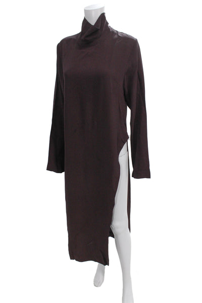 Bouguessa Women Kaftan Maxi Dress Brown High Neck Long Sleeve Zip Size L
