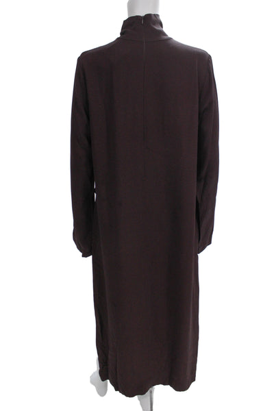 Bouguessa Women Kaftan Maxi Dress Brown High Neck Long Sleeve Zip Size L