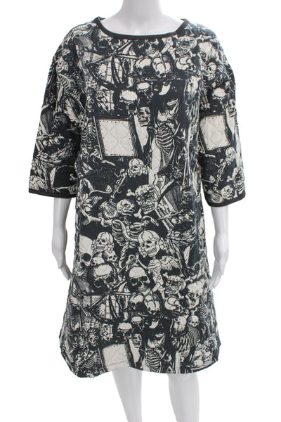Wendy Trendy Women Shift Dress Black 3/4 Sleeve Round Neck Gothic Size L