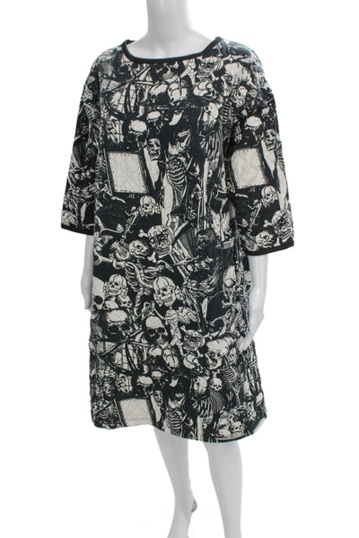 Wendy Trendy Women Shift Dress Black 3/4 Sleeve Round Neck Gothic Size L