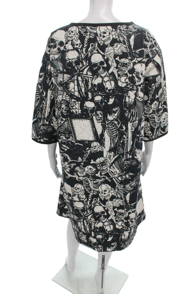 Wendy Trendy Women Shift Dress Black 3/4 Sleeve Round Neck Gothic Size L