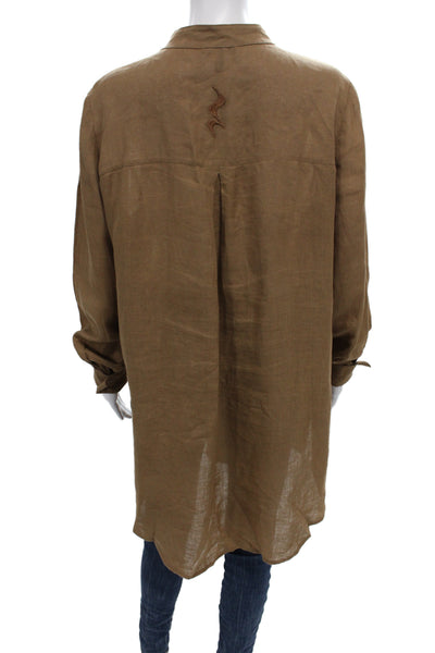 Sarah Pacini Women Tunic Button-Up Brown 100% Linen Collared Long Sleeve Size 3