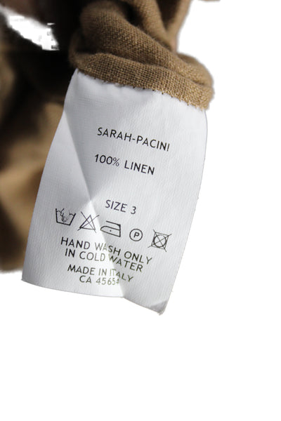 Sarah Pacini Women Tunic Button-Up Brown 100% Linen Collared Long Sleeve Size 3