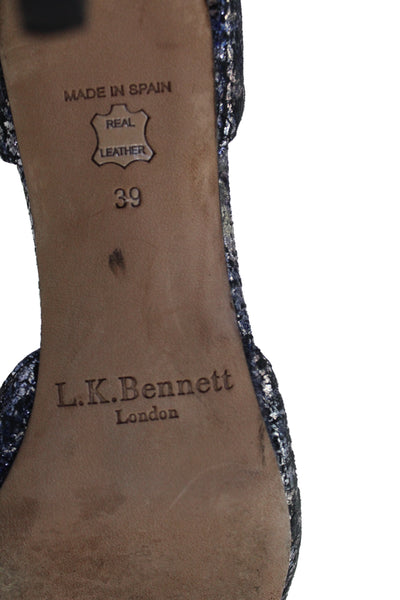 L.K. Bennett Womens Printed Leather High Heels D'Orsay Shoes Blue Size 9