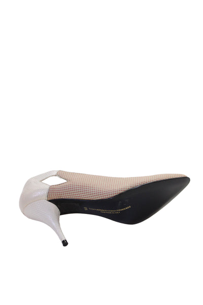 Susan Bennis Warren Edwards Womens Printed Cut Out Heels Pump Shoes Pink Sz 8.5