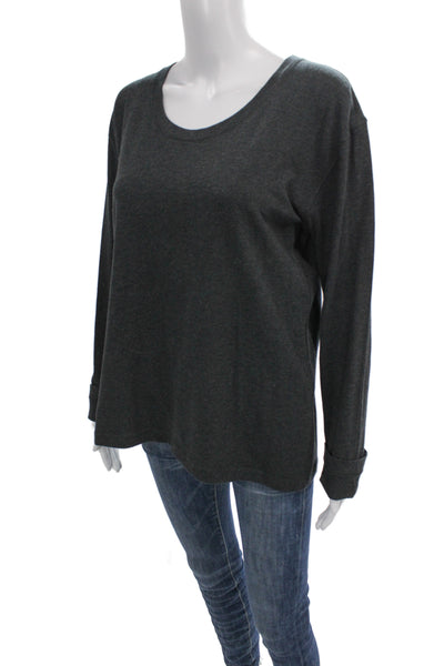 Eskandar Women Basic Jersey T-Shirt Dark Gray Long Sleeve Round Neck Size L