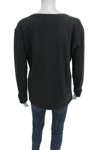 Eskandar Women Basic Jersey T-Shirt Dark Gray Long Sleeve Round Neck Size L