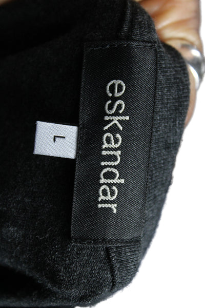 Eskandar Women Basic Jersey T-Shirt Dark Gray Long Sleeve Round Neck Size L