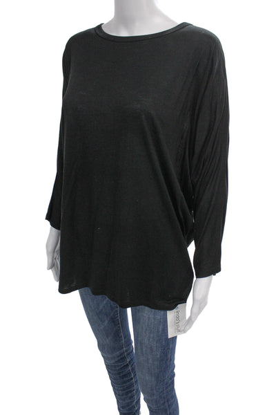 DKNY Women Black Long Sleeve Jersey Round Neck Top Size S