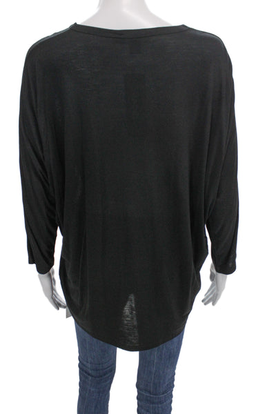 DKNY Women Black Long Sleeve Jersey Round Neck Top Size S