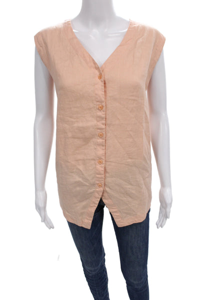 Eileen Fisher Women Sleeveless Linen Tunic Button-Up V-Neck Pink Size 2