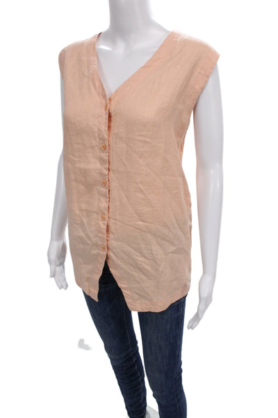 Eileen Fisher Women Sleeveless Linen Tunic Button-Up V-Neck Pink Size 2