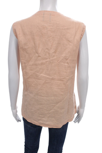 Eileen Fisher Women Sleeveless Linen Tunic Button-Up V-Neck Pink Size 2