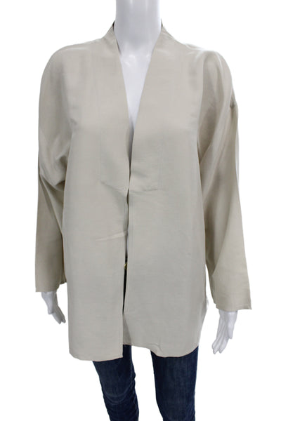 Eileen Fisher Womens Silk Long Sleeve Jacket Beige Solid Size L