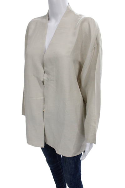 Eileen Fisher Womens Silk Long Sleeve Jacket Beige Solid Size L